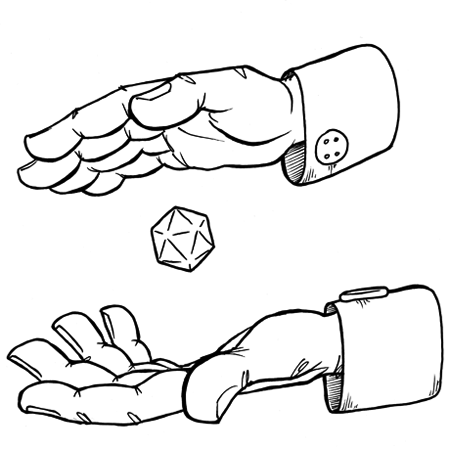 How to Levitate Dice, from XDM: X-treme Dungeon Mastery, by Tracy Hickman and Curtis Hickman, ill. by Howard Tayler