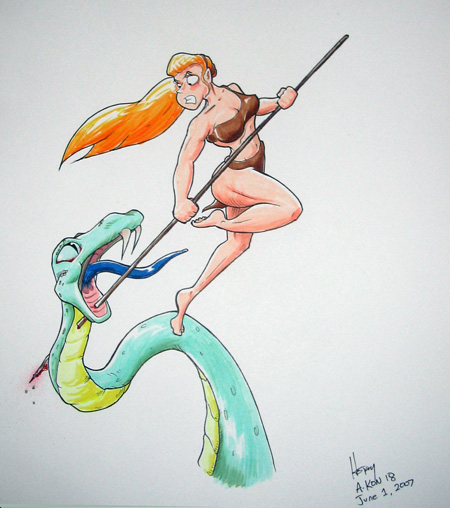 Jungle Elf killing a Snake