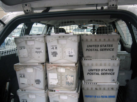 The mid-sized mail-van is completely full!