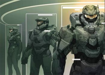 Master Chief, as illustrated by Gabriel Garza, is a Space Marine (and a Spartan)
